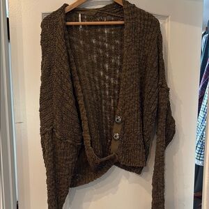 Free People Brown Chunky Knit Cardigan Sweater